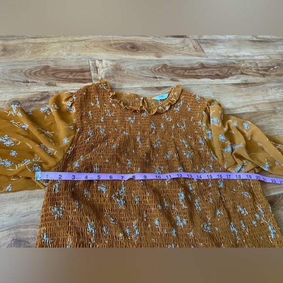 Terra and Sky Mustard Ruffled Scoop Neck Ruched Long Sleeve Blouse (size 2x) - Picture 5 of 10